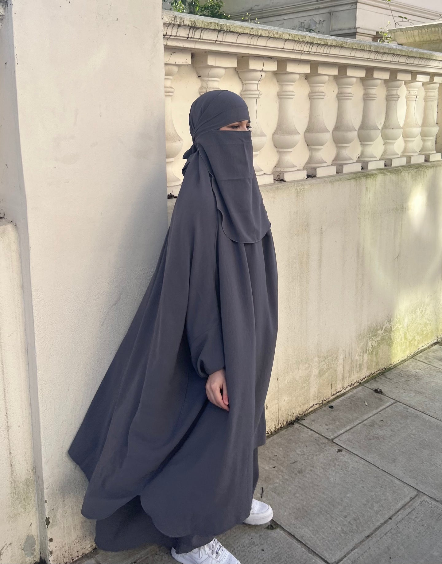 Two Piece Jilbab - Prayer set - Crepe - Dark grey